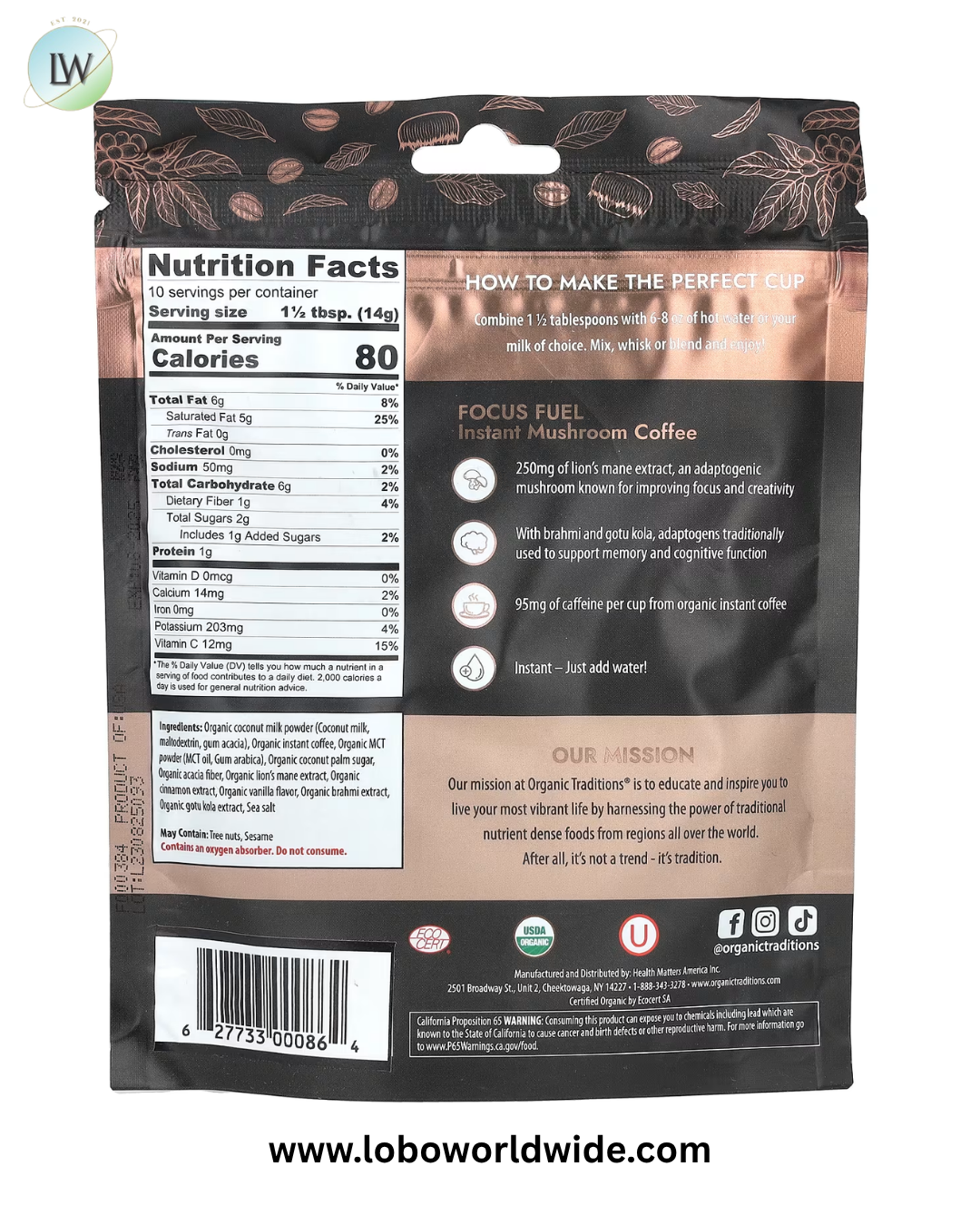 Organic Traditions, Instant Mushroom Coffee, Focus Fuel, 5 oz (140 g)