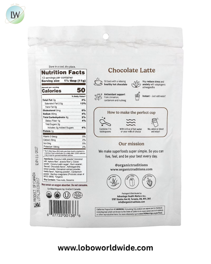 Organic Traditions, Superfoods, Chocolate Latte, 5.3 oz (150 g)