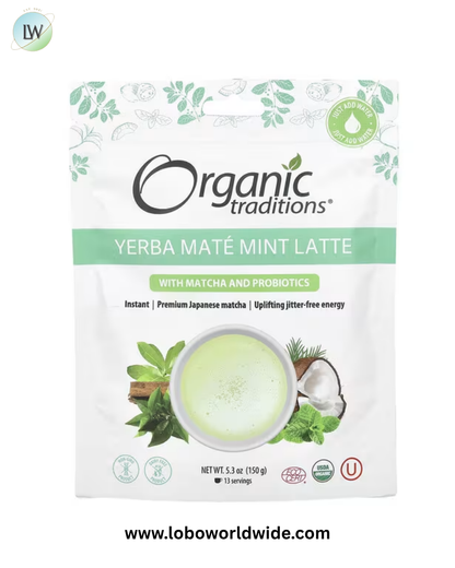 Organic Traditions, Yerba Mate Mint Latte with Matcha and Probiotics, 5.3 oz (150 g)