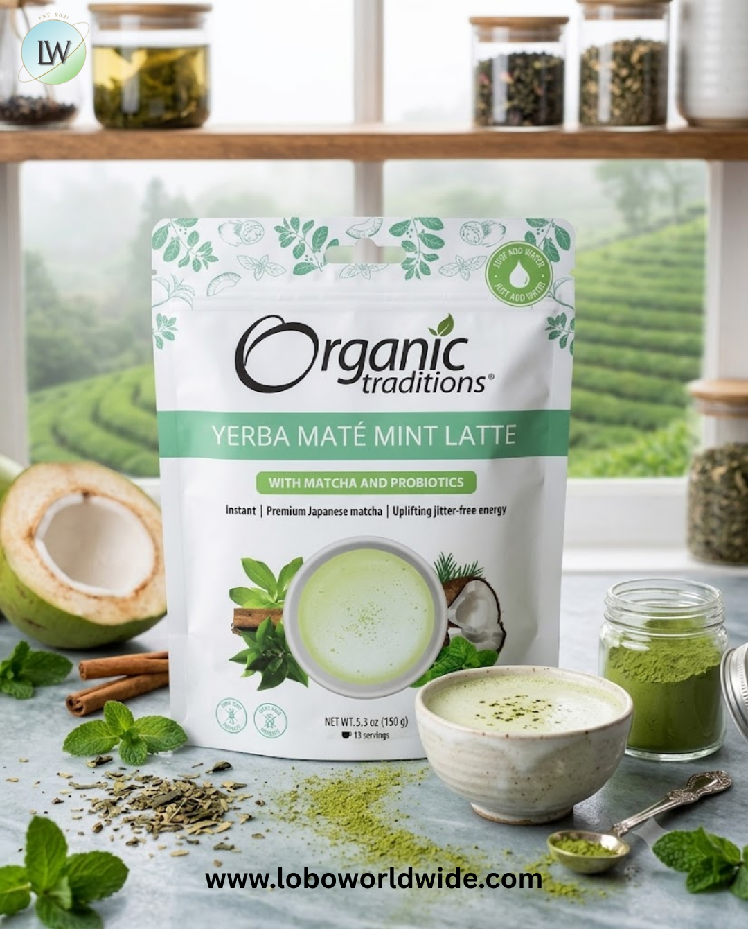 Organic Traditions, Yerba Mate Mint Latte with Matcha and Probiotics, 5.3 oz (150 g)