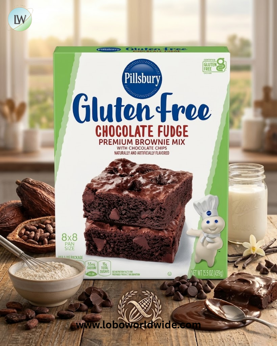Pillsbury, Chocolate Fudge Premium Brownie Mix with Chocolate Chips, Gluten Free, 15.5 oz (439 g)