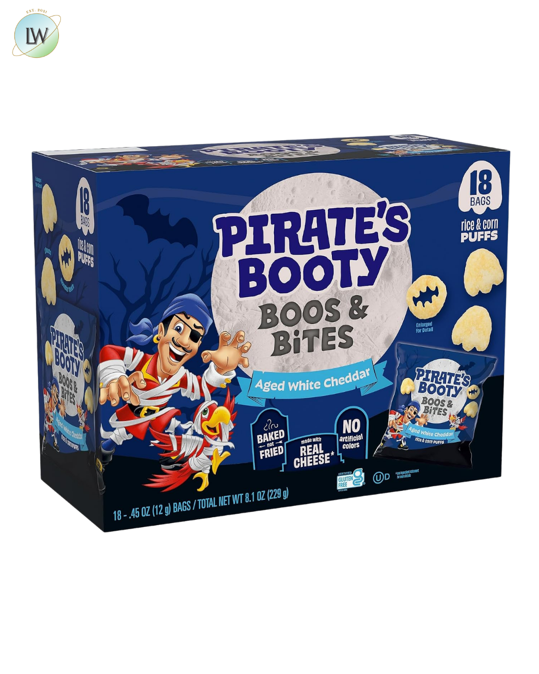 Pirate's Booty Halloween Snack Puffs, Boos & Bites Cheddar Cheese, 0.45 oz, 18 ct.