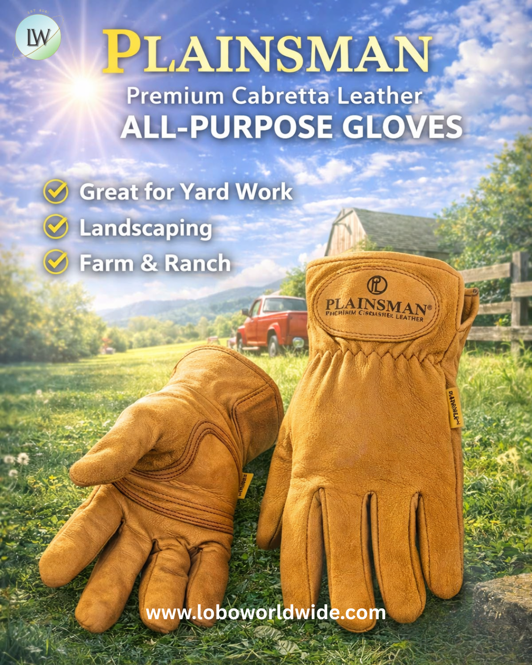 Plainsman Premium Cabretta Brown Leather Gloves 2 Pairs