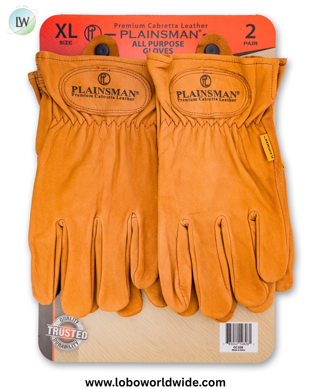 Plainsman Premium Cabretta Brown Leather Gloves 2 Pairs