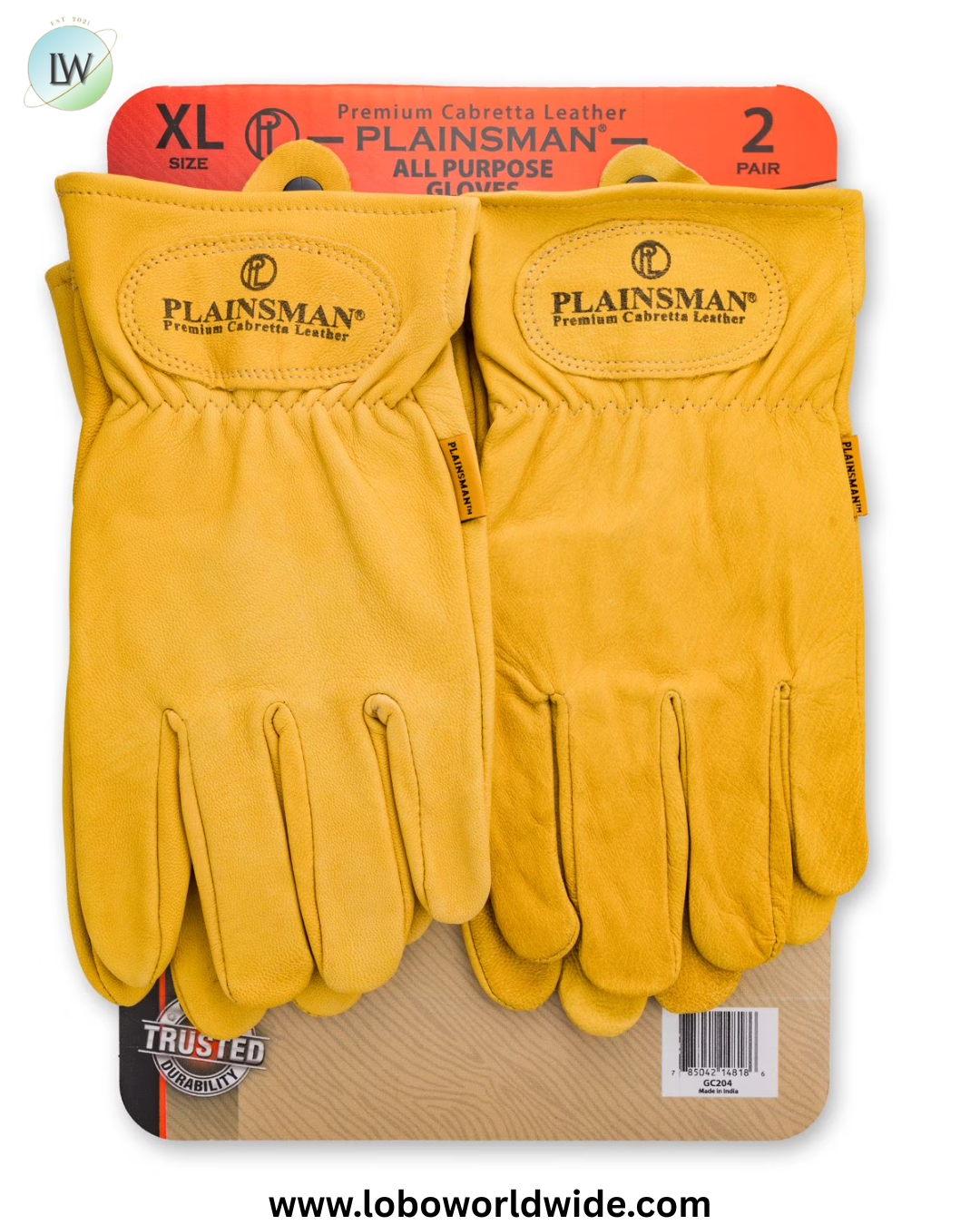 Plainsman Premium Cabretta Tan Leather Gloves, 2 Pairs