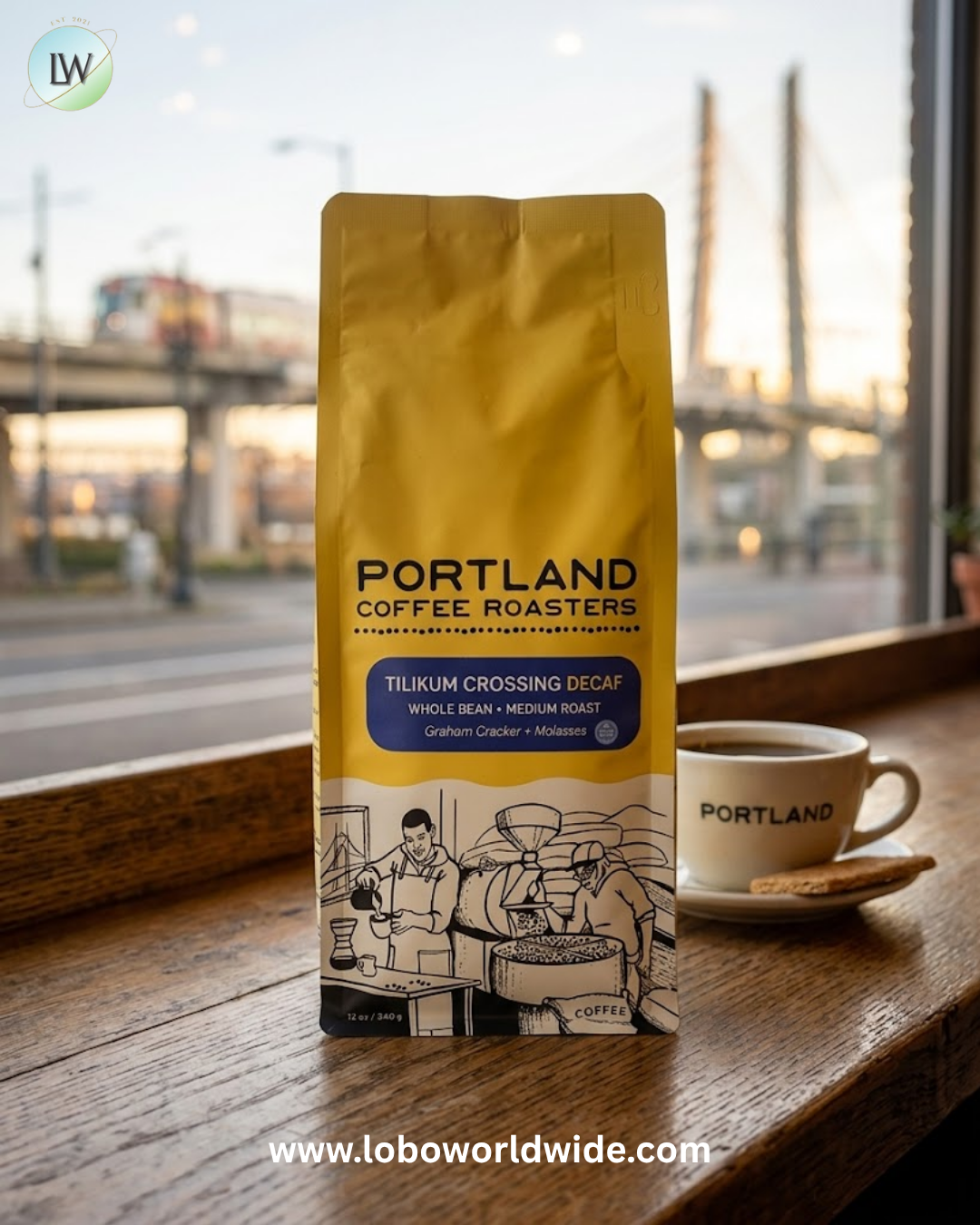 Portland Coffee Roasters, Tilikum Crossing, Whole Bean, Medium Roast, Decaf, 12 oz (340 g)