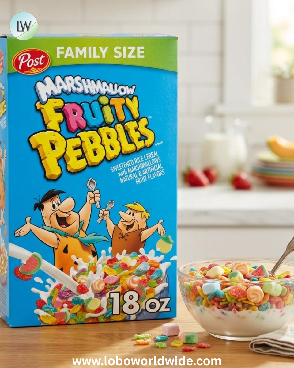 Post Marshmallow Fruity PEBBLES Breakfast Cereal, Gluten Free with Marshmallows