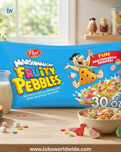 Post Marshmallow Fruity PEBBLES Breakfast Cereal, Gluten Free with Marshmallows