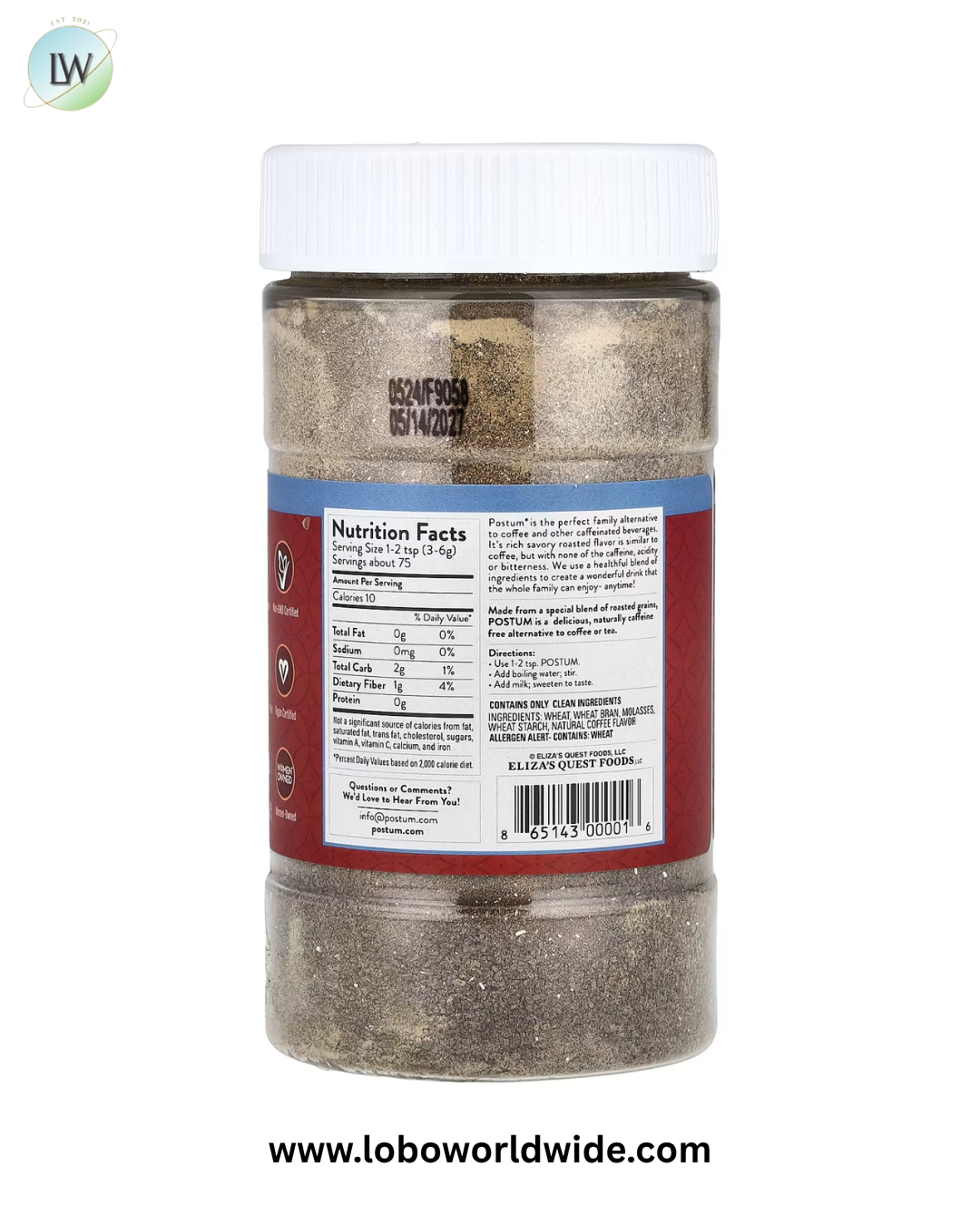 Postum, Instant Warm Beverage, Caffeine Free, 8 oz (227 g)