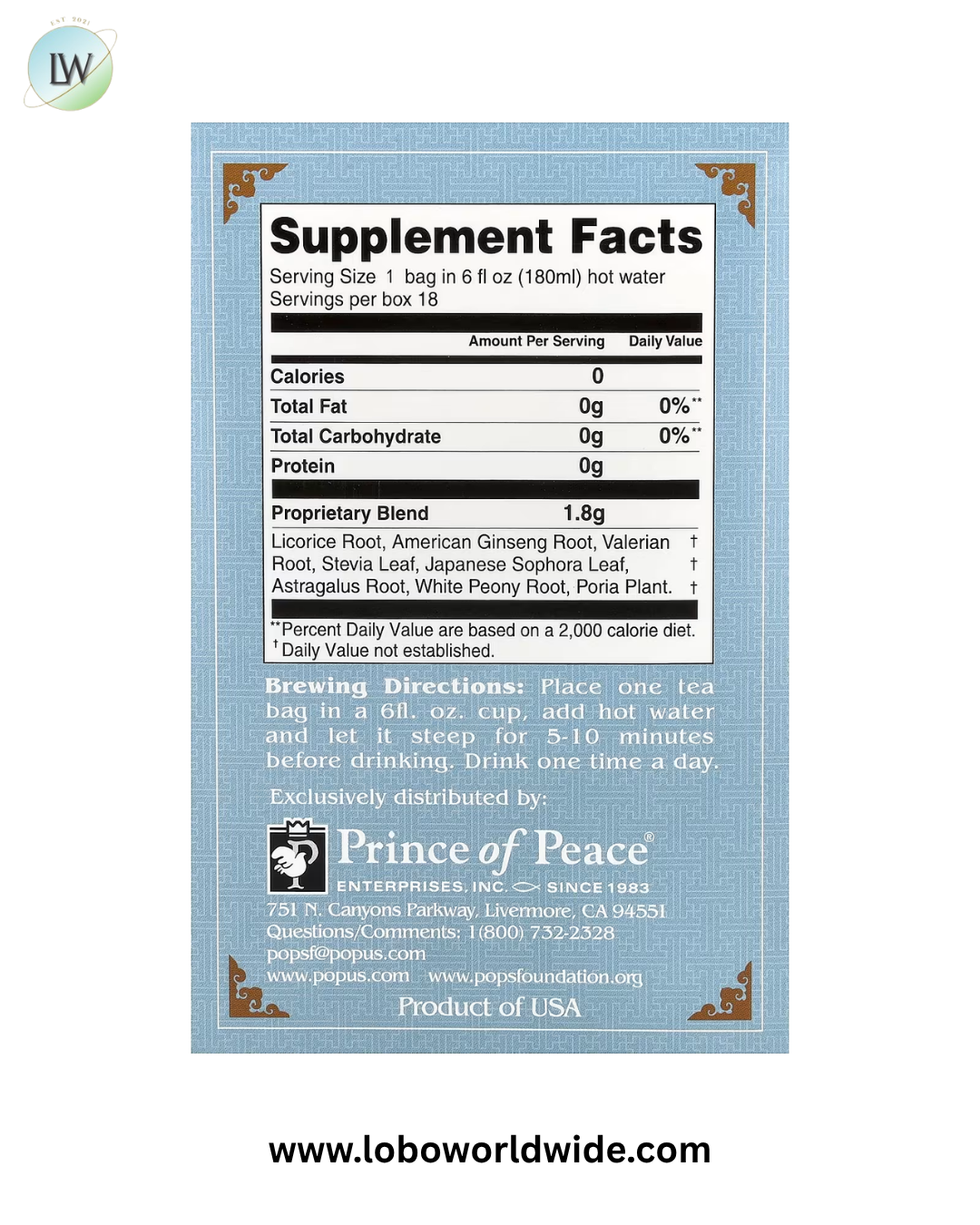 Prince of Peace, Herbal Tea, 18 Tea Bags, 1.14 oz (32.4 g)