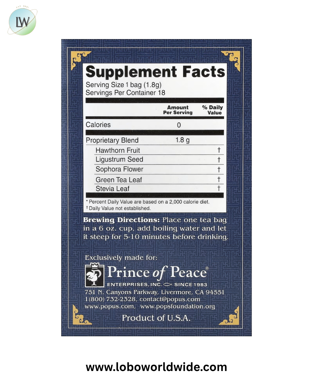 Prince of Peace, Herbal Tea, 18 Tea Bags, 1.14 oz (32.4 g)