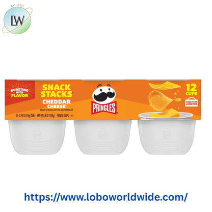 Pringles Cheddar Cheese Potato Crisps Chips, Lunch Snacks, 12 Count