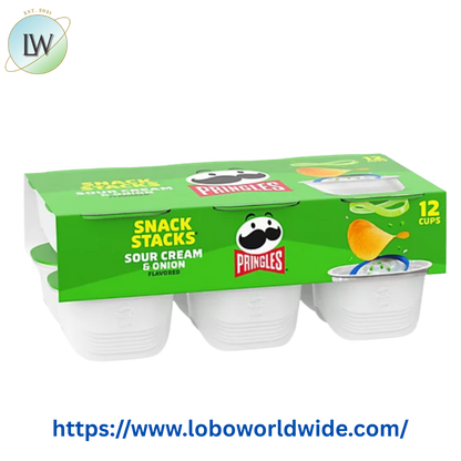 Pringles Sour Cream and Onion Potato Crisps Chips, Lunch Snacks, 12 Count