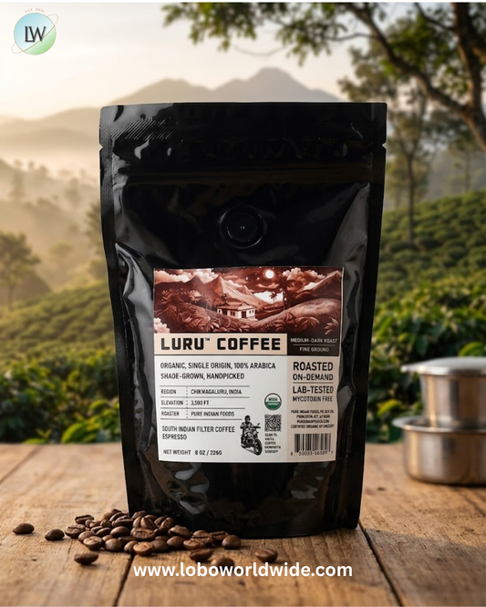 Pure Indian Foods, Luru™ Coffee, Fine Ground, Medium-Dark Roast, 8 oz (226 g)