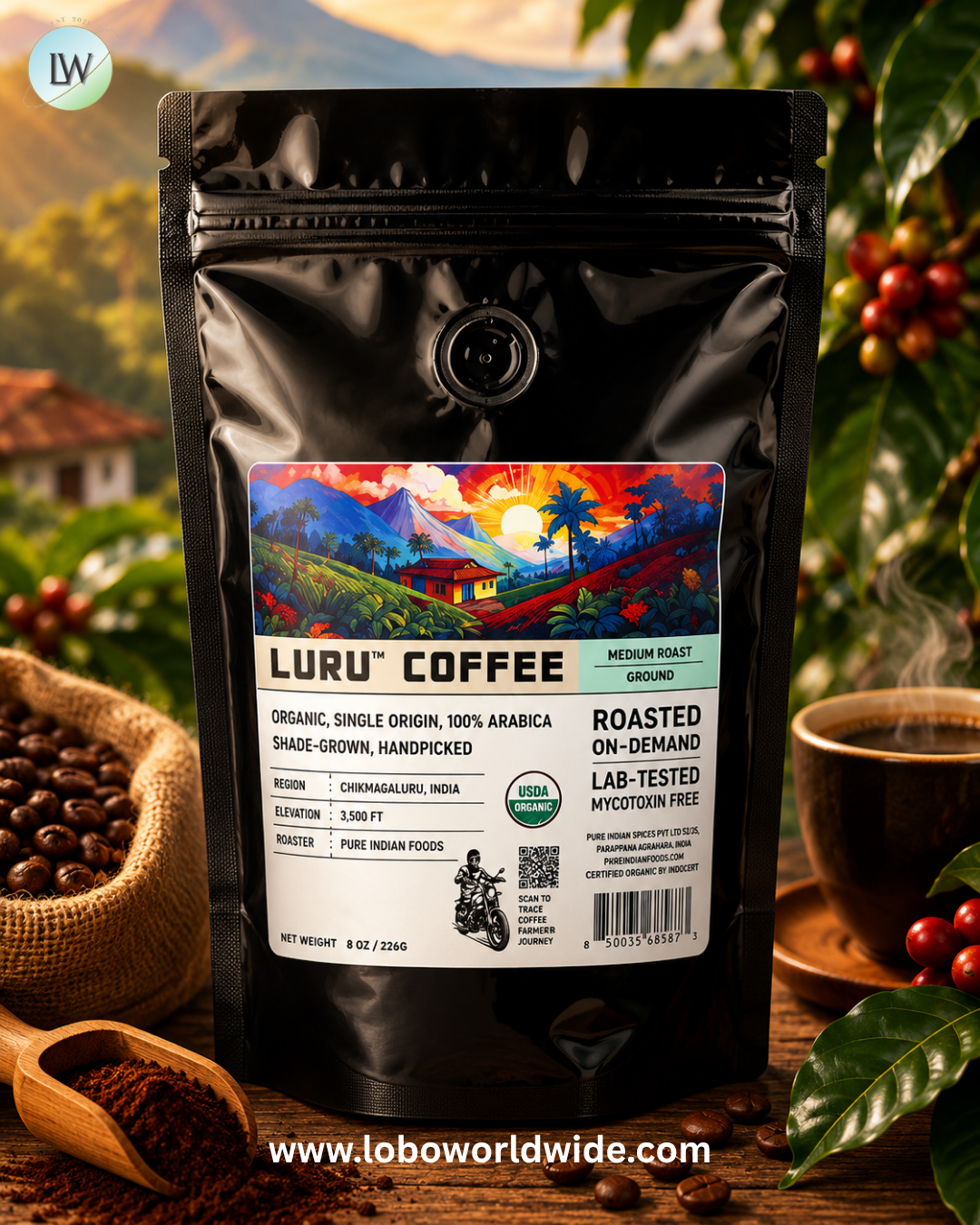 Pure Indian Foods, Luru™ Coffee, Ground, Medium Roast, 8 oz (226 g)