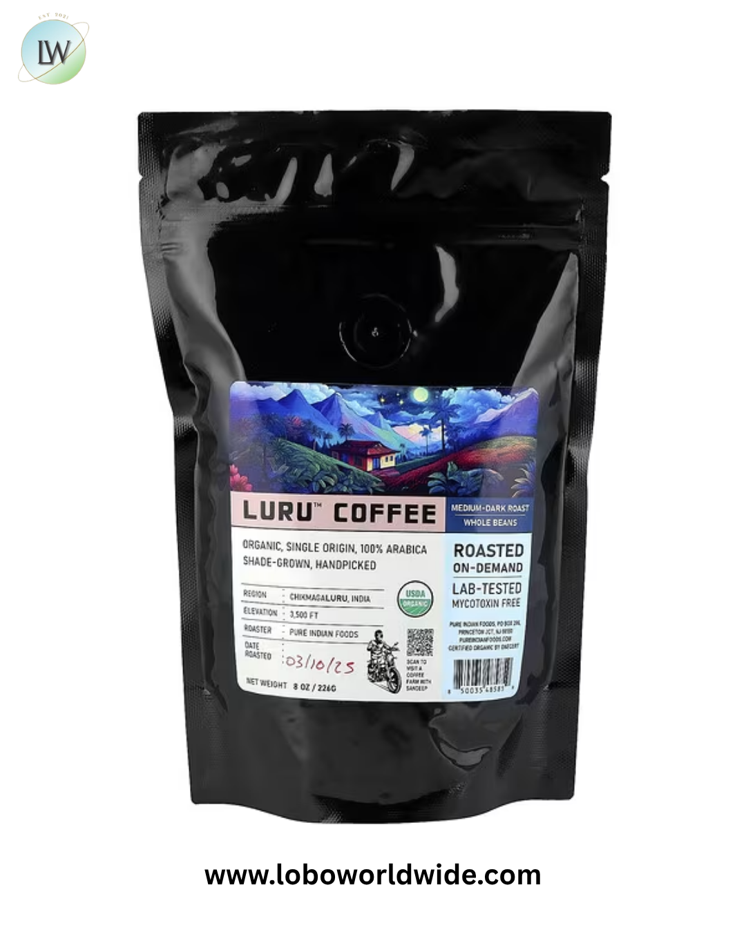 Pure Indian Foods, Luru™ Coffee, Whole Beans, Medium, 8 oz (226 g)