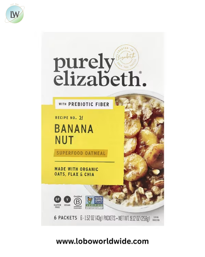 Purely Elizabeth, Superfood Oatmeal With Prebiotic Fiber, Banana Nut, 6 Packets, 1.52 oz (43 g) Each