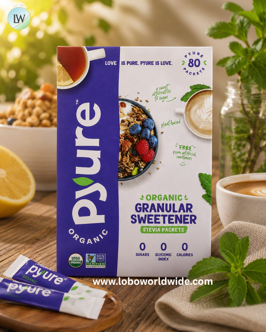 Pyure, Organic Granular Sweetener, Stevia, 80 Packets, 0.035 oz (1 g) Each