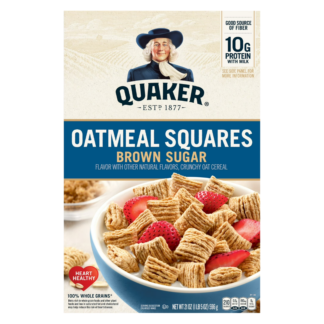 Quaker Oatmeal Squares Breakfast Cereal, Brown Sugar, 21oz Family Size Box