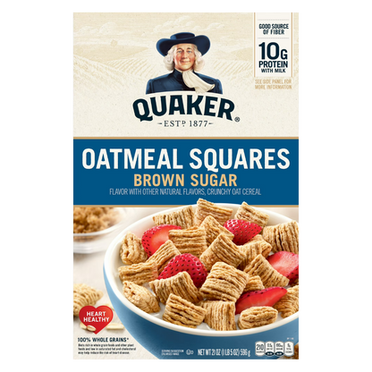 Quaker Oatmeal Squares Breakfast Cereal, Brown Sugar, 21oz Family Size Box