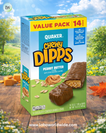 Quaker Chewy Dipps Granola Bars, Peanut Butter, 1.05 Oz Bars, 14 Ct