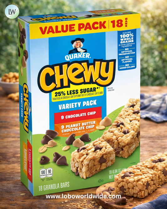 Quaker Chewy Granola Bars, 25% Less Sugar, 2 Flavor Variety Pack, (18 Pack)