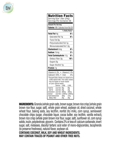 Quaker Chewy Lower Sugar Granola Bars, Chocolate Chip, 0.84 oz, 58 ct.
