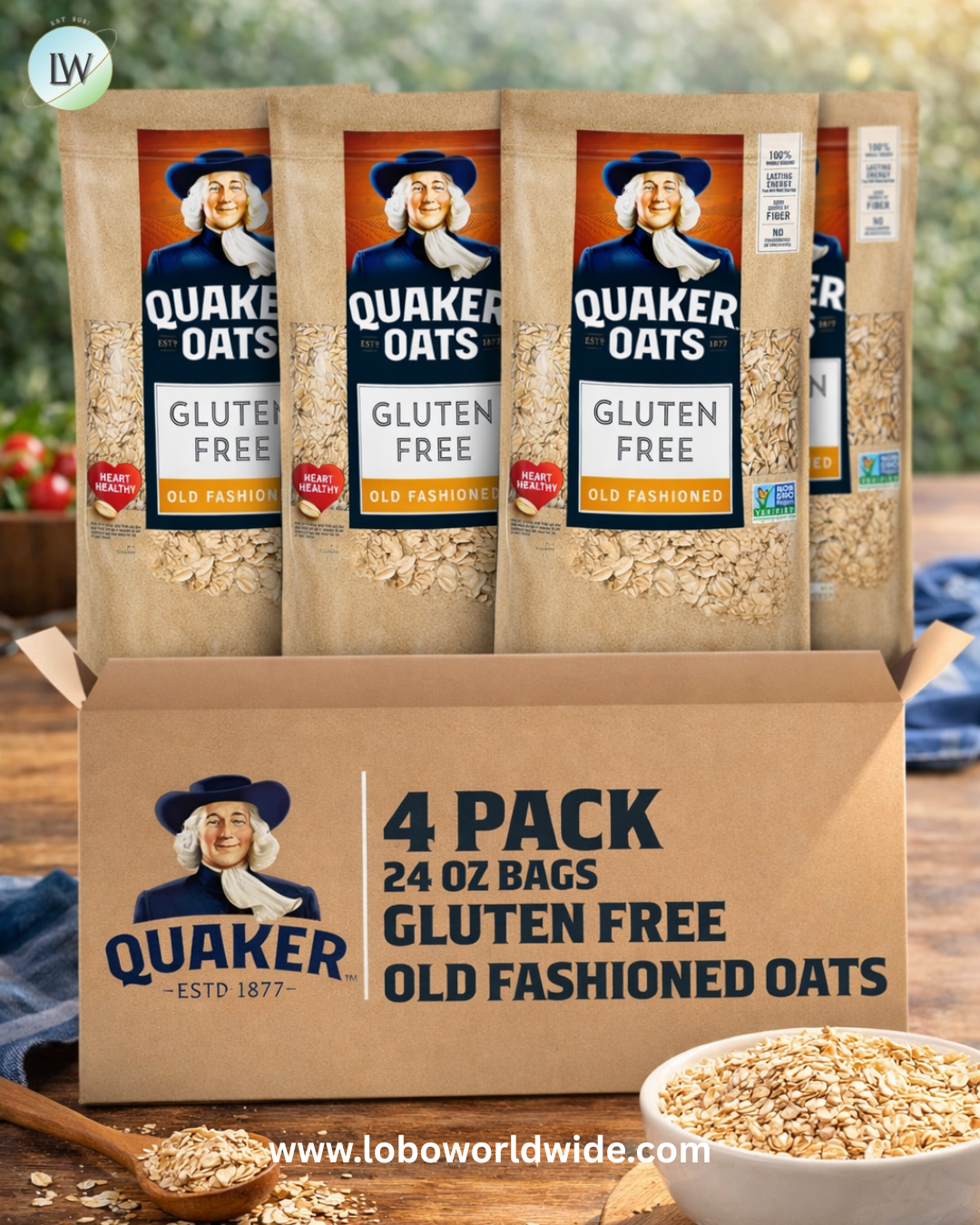 Quaker Gluten Free Old Fashioned Rolled Oats, Non GMO Project Verified, 24oz Resealable Bags (Pack of 4)