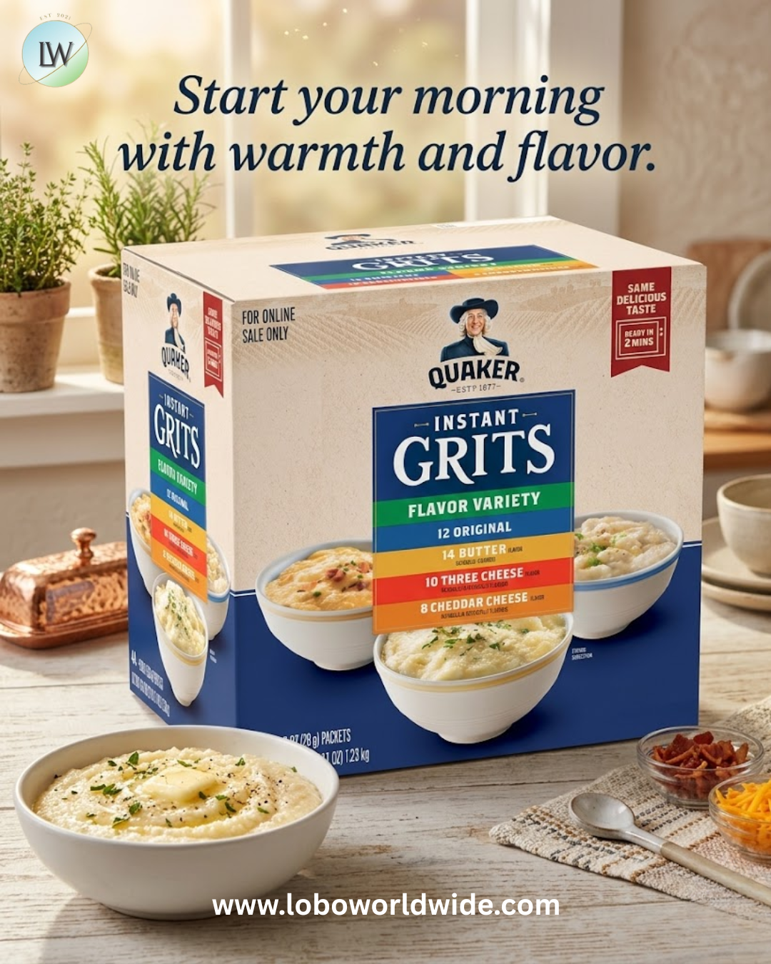Quaker Instant Grits, 4 Flavor Variety Pack, 0.98oz Packets,44 Count (Pack of 1)