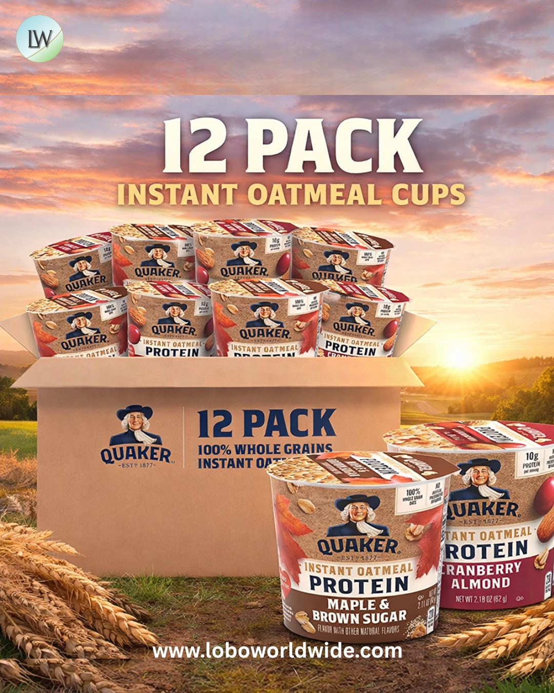 Quaker Instant Oatmeal Express Cups, 10g Protein 2 Flavor Variety Pack, (Pack of 12)