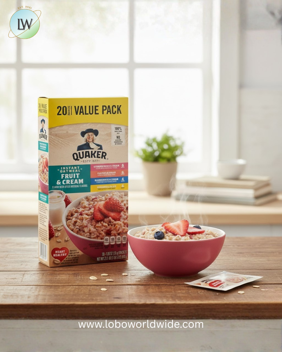 Quaker Instant Oatmeal, Fruit & Cream Variety Pack, 20 Packets