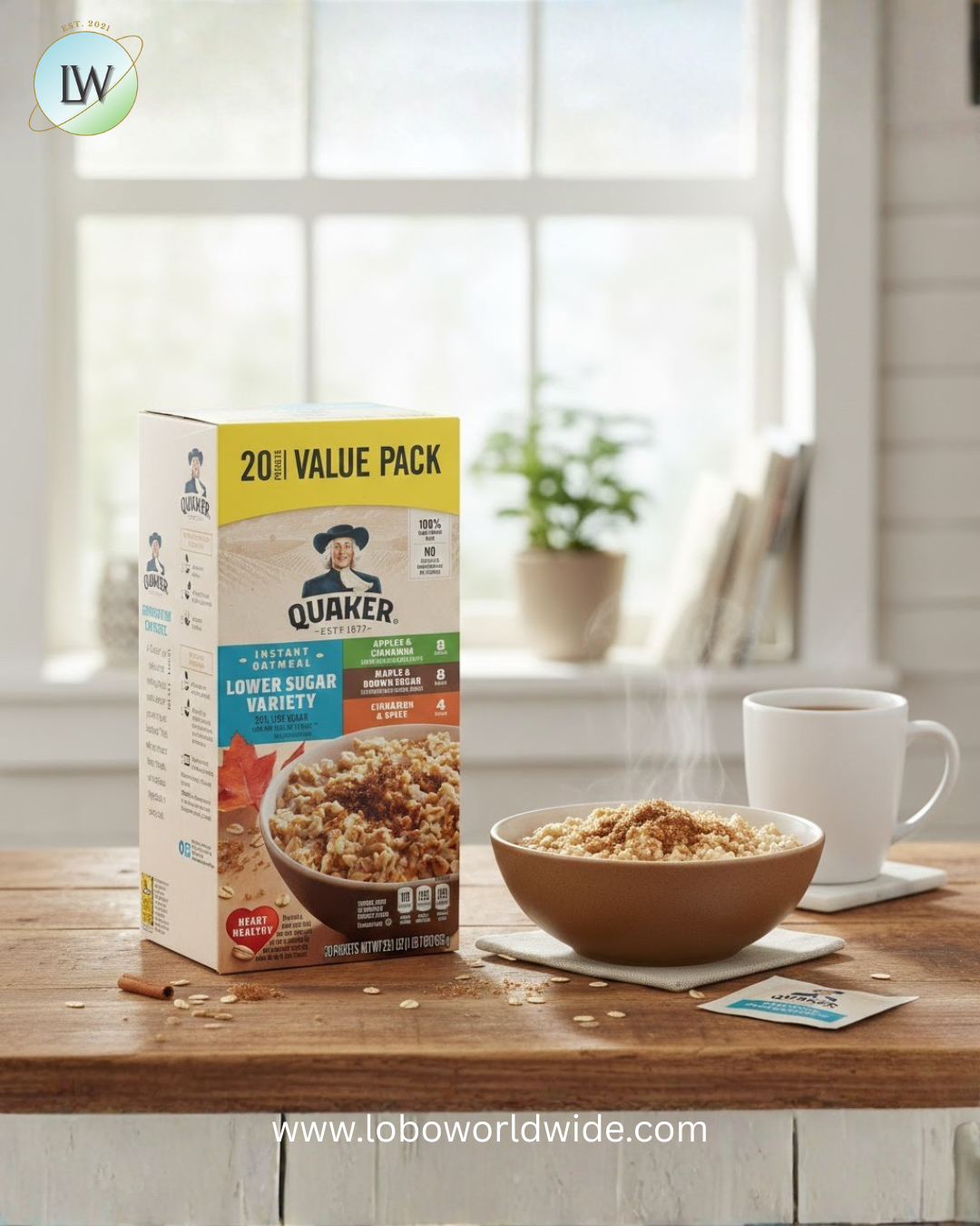 Quaker Instant Oatmeal, Lower Sugar Variety Pack, 1.16 oz, 20 Packets