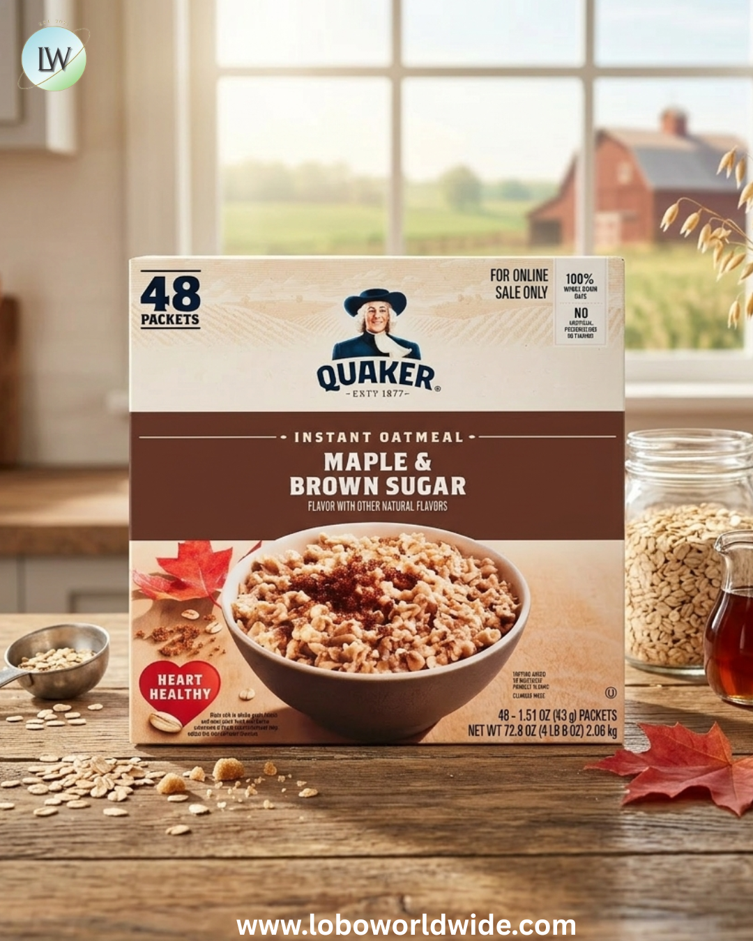 Quaker Instant Oatmeal, Maple & Brown Sugar, Quick Cook Oatmeal, 48 Packets