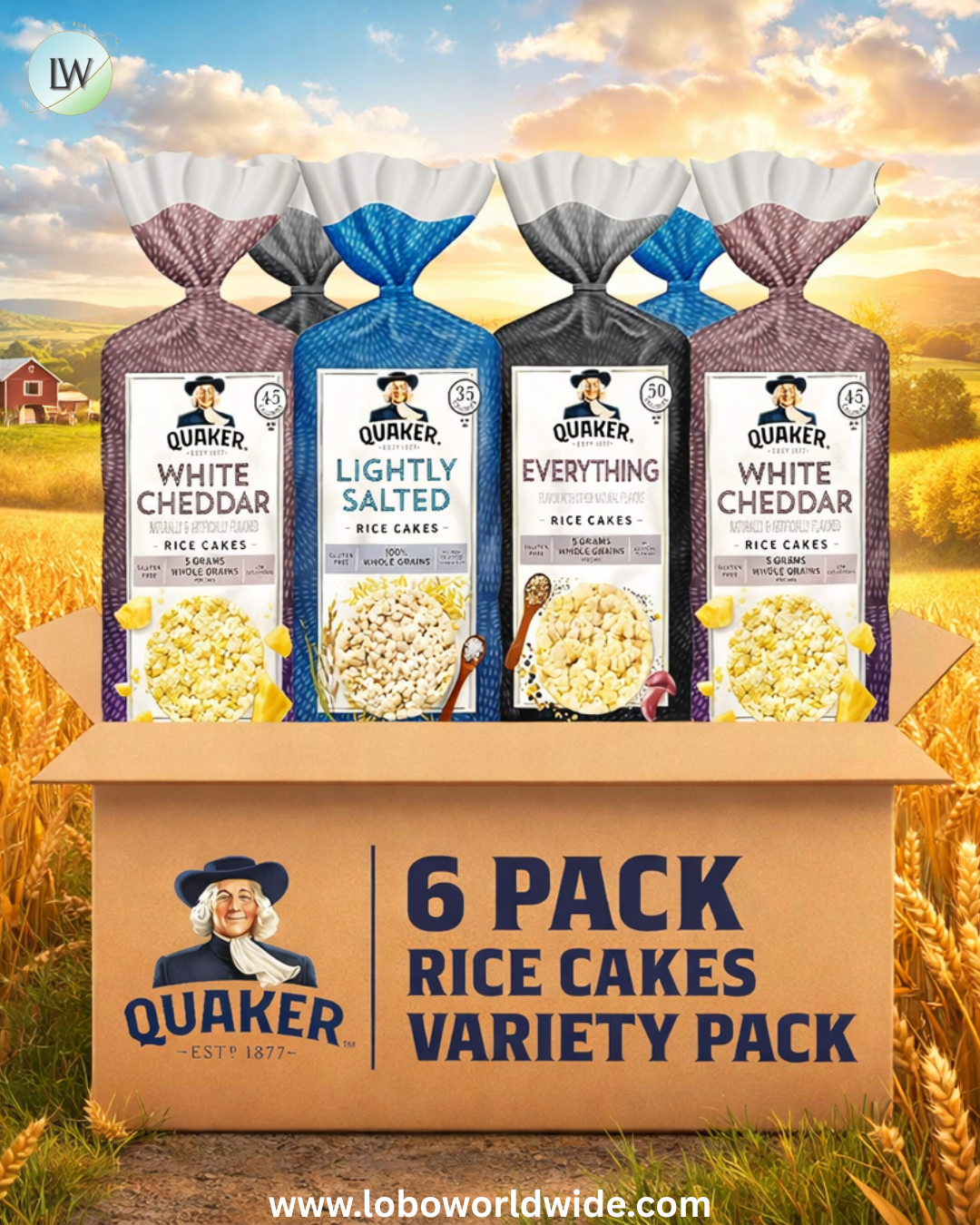 Quaker Large Rice Cakes, 3 Flavor Topper Variety Pack, Pack of 6