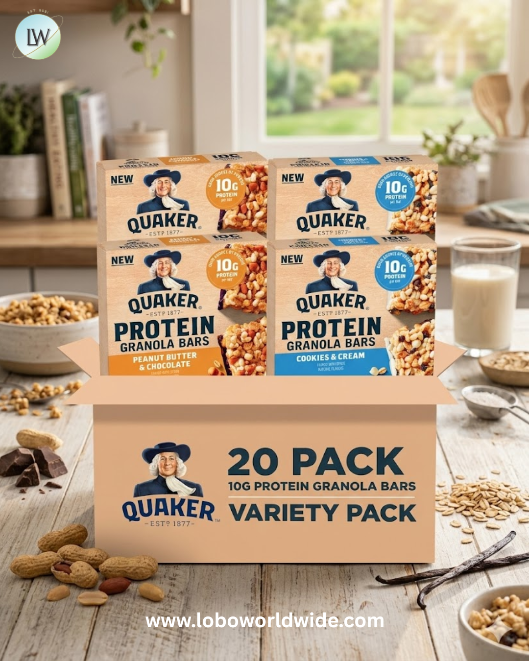 Quaker Protein Granola Bars, 2 Flavor Variety Pack, 10g Protein, 1.41 oz Bars, 20ct