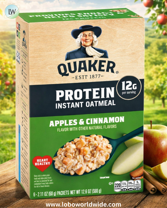 Quaker Protein Instant Oatmeal, Apple Cinnamon, 12g Protein per Serving, Whole Grains, No Artificial Flavors, No Added Colors, 1.76 oz Packets