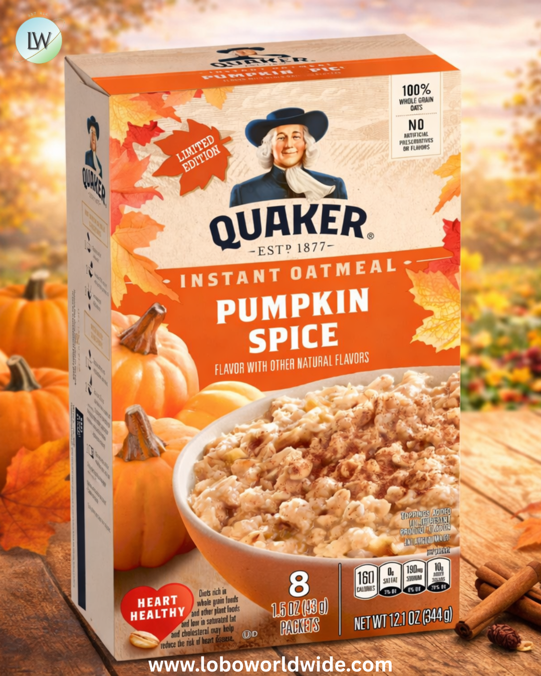 Quaker Pumpkin Spice Instant Oatmeal, 1.51 oz Packets, 8 Count