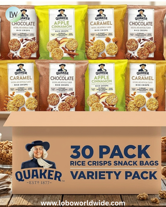 Quaker Rice Crisps, Gluten Free, 3 Flavor Sweet Variety Mix, 0.91oz Bags (Pack of 30)
