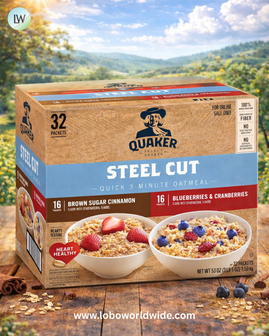 Quaker Steel Cut Quick 3-Minute Oatmeal, 2 Flavor Variety Pack, Individual Packets, 32 Count