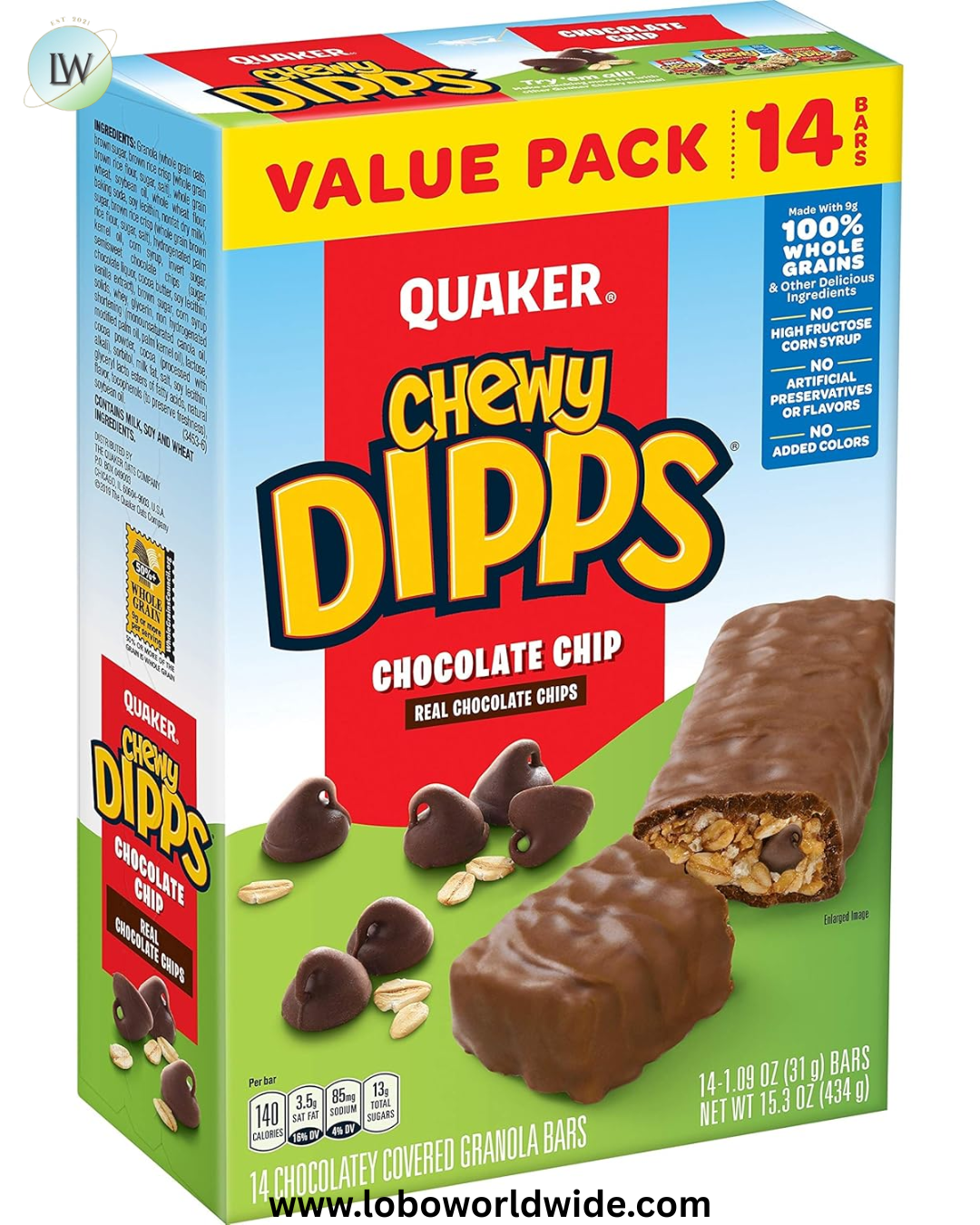 Quaker Chewy Dipps Granola Bars Chocolate Chip, 1.09 oz, 14 Ct