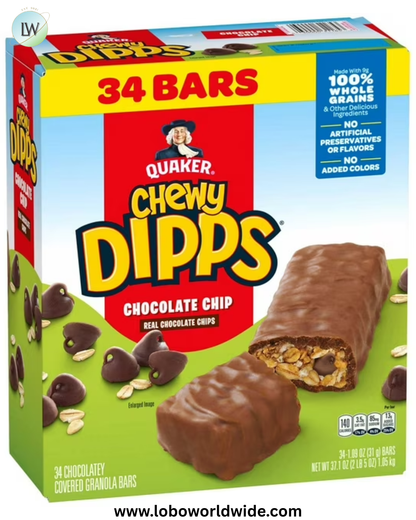 Quaker Chewy Dipps Granola Bars, Chocolate Chip, 34 pk.