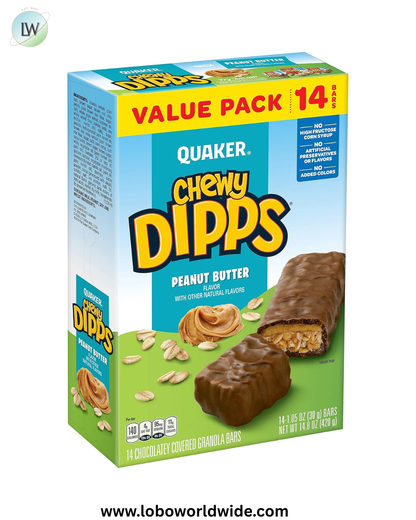 Quaker Chewy Dipps Granola Bars, Peanut Butter, 1.05 Oz Bars, 14 Ct