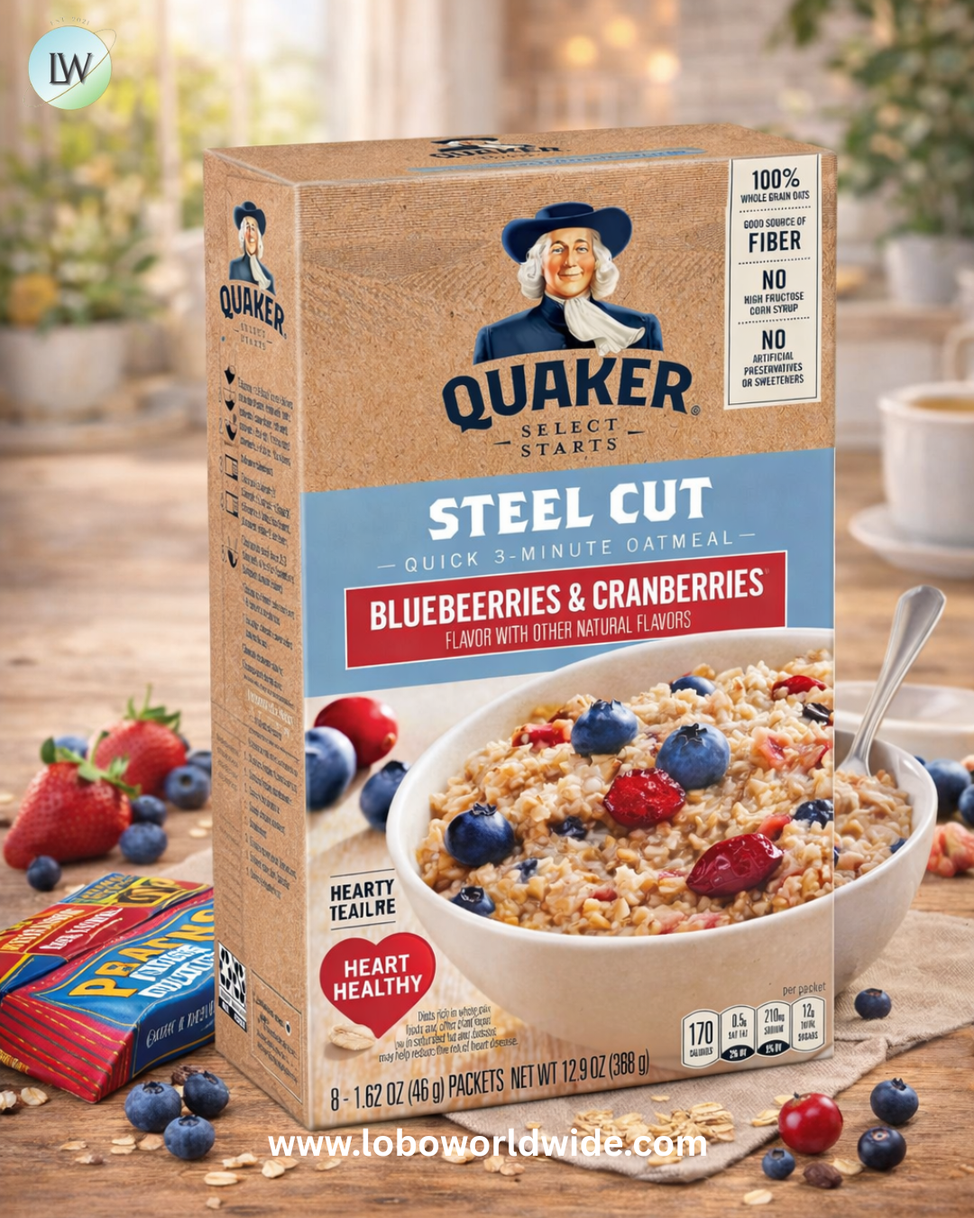 Quaker, Instant Steel Cut Oatmeal, Cranberries And Blueberries, 8 Ct