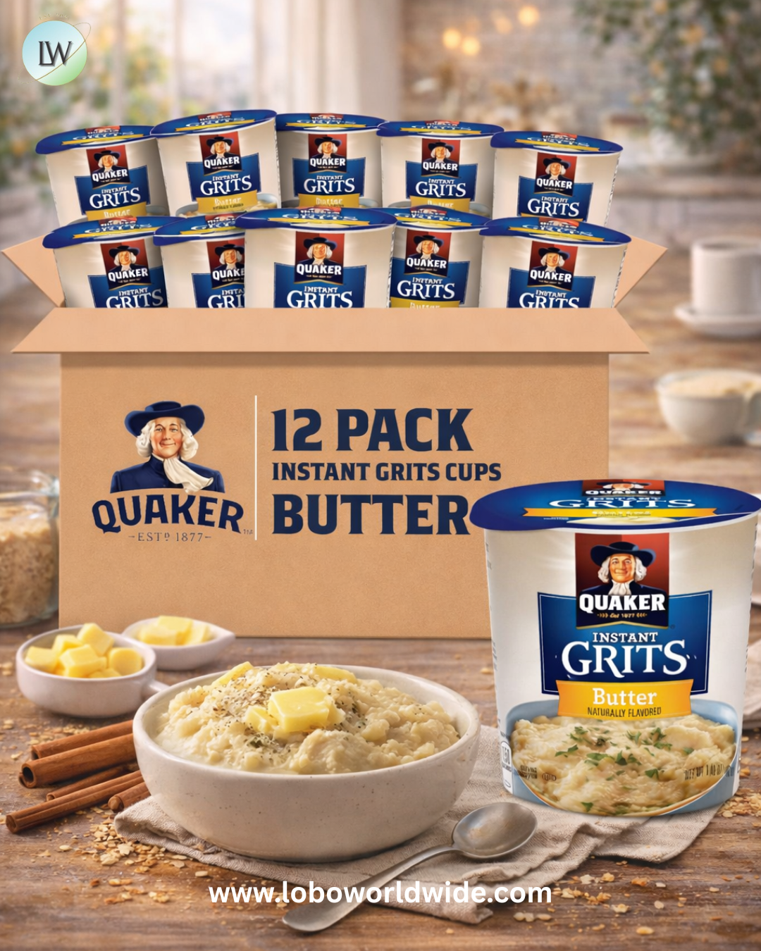 Quaker Instant Grits, Butter Flavor, Breakfast Cereal 1.48 Ounce