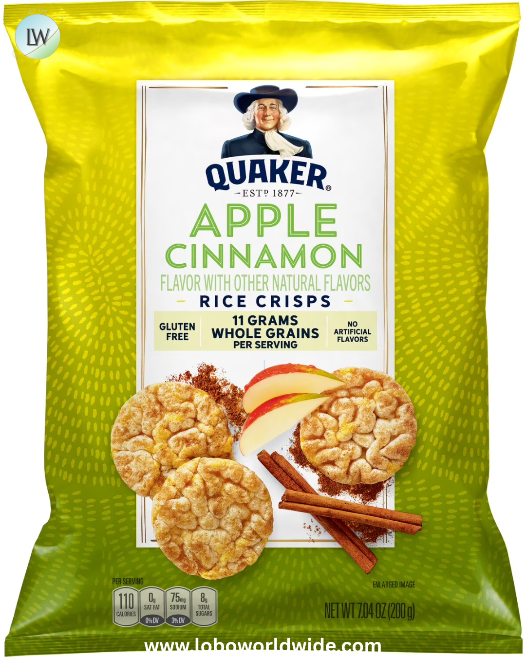 Quaker Popped Gluten Free Apple Cinnamon Rice Crisps 7.04 Ounce Bag