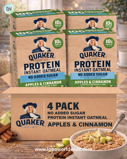 Quaker Protein Instant Oatmeal, Apple Cinnamon, 12g Protein per Serving, Whole Grains, No Artificial Flavors, No Added Colors, 1.76 oz Packets