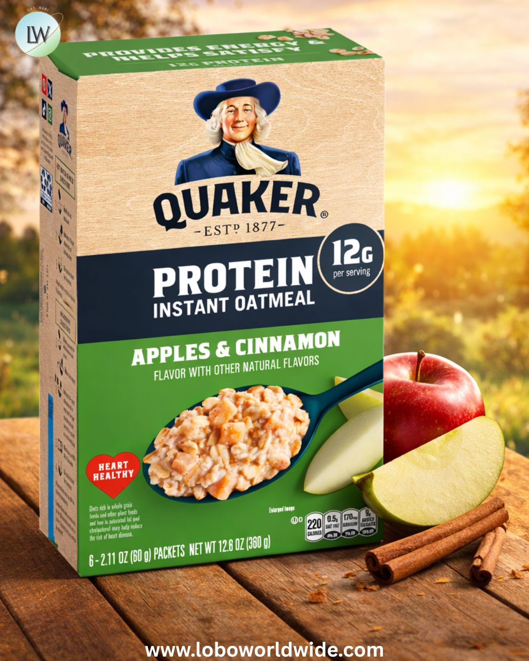 Quaker Protein Instant Oatmeal, Apples & Cinnamon, 12g Protein per Serving, Whole Grains, 2.11 oz Packets, (6 Pack)