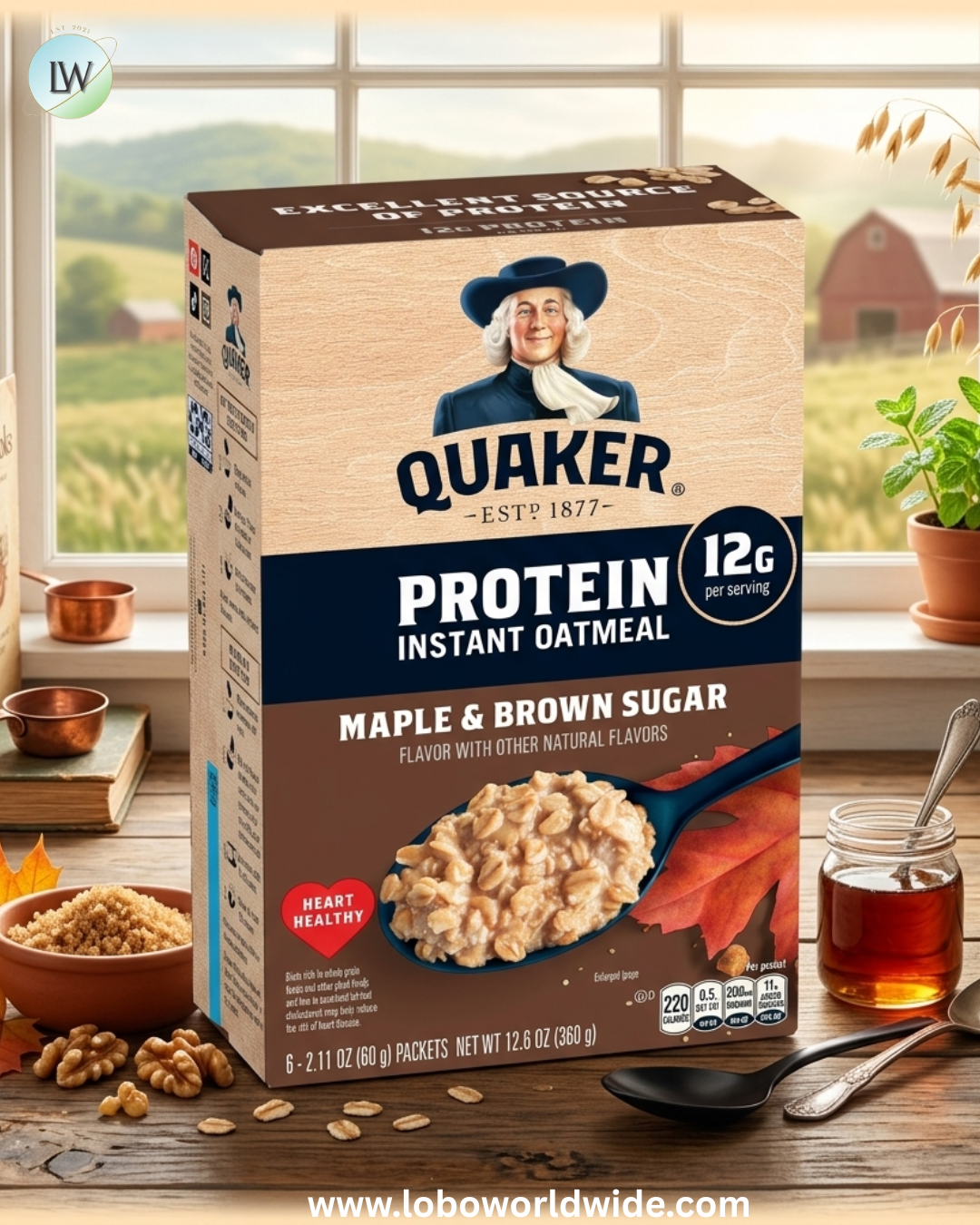 Quaker, Protein Instant Oatmeal, Maple & Brown Sugar, 2.11 oz, 6 Packets