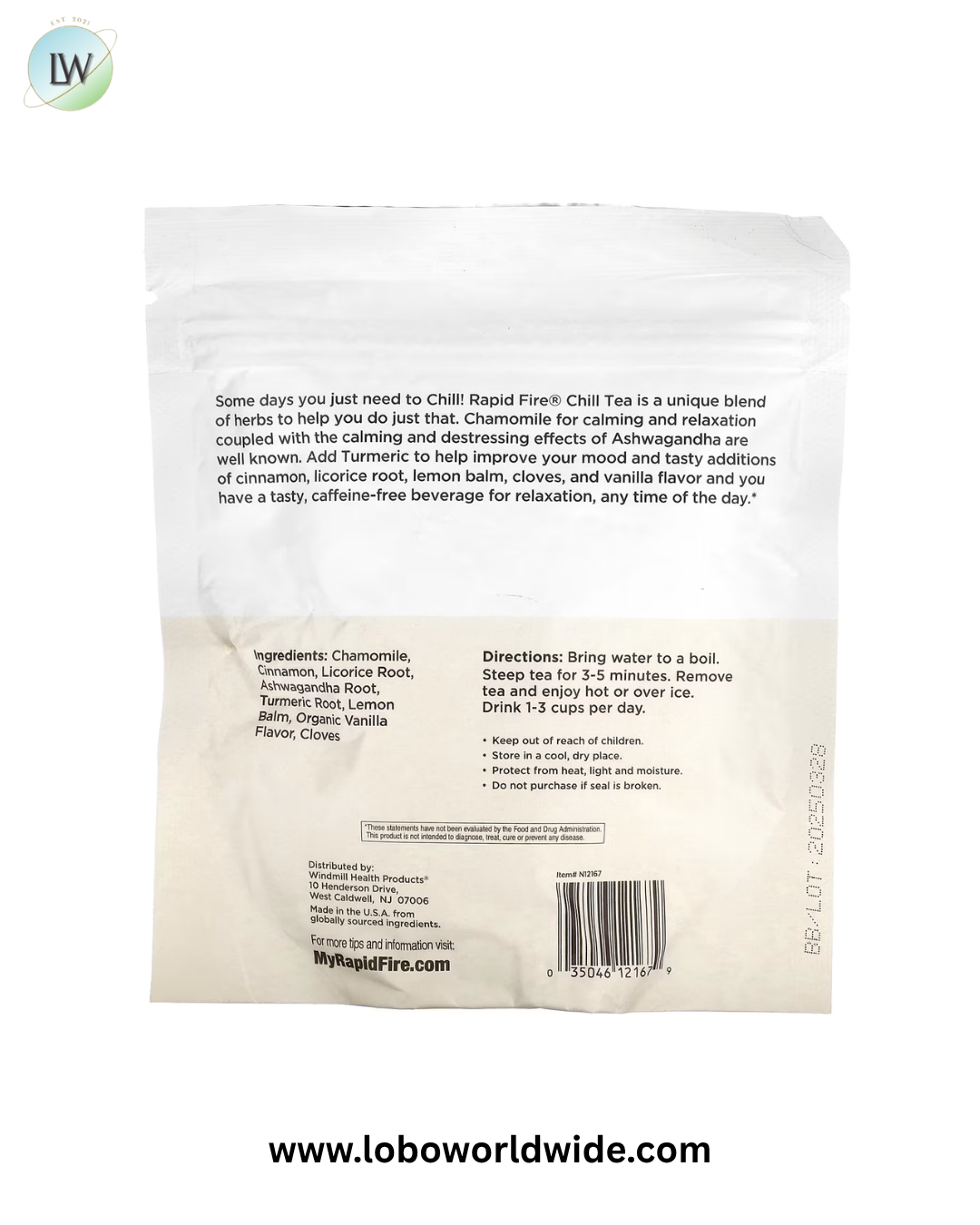 RAPIDFIRE, Chill Tea, Ashwagandha, Vanilla, 14 Pyramid Tea Sachets, 0.87 oz (24.64 g)