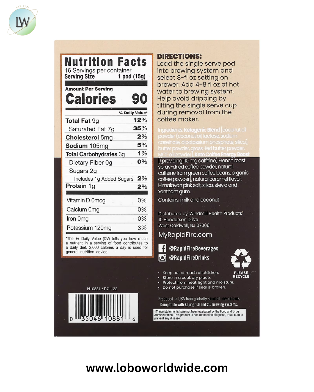 RAPIDFIRE, Keto Coffee Pod, Caramel Macchiato, Medium Roast, 16 Pods, 8.46 oz (240 g)